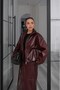 Burgundy Leather-Look Shiny Jacket and Skirt Set - 2