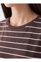 LCW EVERYDAY Brown Striped Standard & Regular Short-Sleeve Women's T-Shirt, Featuring the ALITA CITY Touch - 3