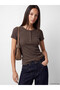 LCW EVERYDAY Brown Rib Knit Solid Super Skinny & Extra-Tight Short-Sleeve Women's T-Shirt—The ALITA CITY Difference