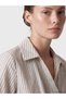 TWO MT SHOP QUALITY LCW STUDIO Ecru Double-Breasted Tie-Detail Button-Down Striped Women's Shirt - 3