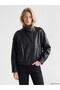 LCW Vision Black Plain Oversized Women's Leather-Look Jacket, Featuring the ALITA CITY Touch - 4