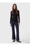 LCW Modest Navy Blue Interlock Solid Straight & Slim Flared Women's Pants, Featuring the ALITA CITY Touch