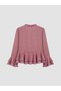 Trendy Picks from Kübra Butik: Tie-Detail, Collared, Checked, Embroidered, Ruffled Chiffon Blouse - 7