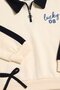 Cream Polo Collar Half-Zip Sweatshirt with Wide-Leg Sweatpants Girls' Set 25102 - 3