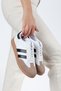 Full-Length Molded Thermal Sole Black, White, and Beige Women's Sneakers with Side Stripes—Suitable for Everyday Use, Lace-Up - 4