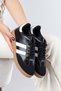 Full-Length Molded Thermal Sole Black, White, and Beige Women's Sneakers with Side Stripes—Suitable for Everyday Use, Lace-Up