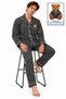 Men's Long-Sleeve Cotton Pajama Set with Bear Embroidered Pockets and Premium Buttons - 3