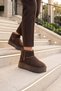 Women's Coffee-Colored Suede-Fur-Trimmed Heat-Retaining Sneaker Boots 696082 - 2