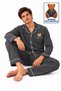 Men's Long-Sleeve Cotton Pajama Set with Bear Embroidered Pockets and Premium Buttons