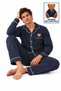 Men's Long-Sleeve Cotton Pajama Set with Bear Embroidered Pockets and Premium Buttons - 2