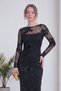 Women's Backless, Embroidered, Long-Sleeved Midi Dress in Black and Brown - 2