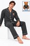 Men's Long-Sleeve Cotton Pajama Set with Bear Embroidered Pockets and Premium Buttons - 2