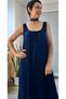 Navy blue, front-and-back ruched, ankle-length, jersey viscose strapless dress - 3