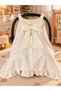 4-Ply Muslin Stroller Cover, 110x88 cm, Ecru | Baby Carrier Cover with Large Bow Detail and Ruffled Edge