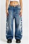 Blue Denim Fabric Baggy Jeans with Tribal Print