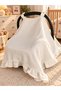 4-Ply Muslin Stroller Cover, 110x88 cm, Ecru | Baby Carrier Cover with Large Bow Detail and Ruffled Edge - 3