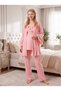 New Season Powder-Toned Blend, Nursing-Friendly Design, Long-Sleeved, Ruffled, 100% Cotton Maternity and Postpartum Robe and Pajama Set - 3