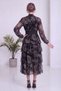 Women's Midi Length Chiffon Dress with Ruffle Detail, Belt Detail, and Print; Long Sleeves; Green, Brown, Purple - 7