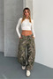 Women's Camouflage Print Cargo Pocket Balloon Pants, 100% Cotton - 3