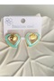 STEEL EARRINGS—HEART-SHAPED, WITH TURQUOISE AND GOLD DETAILS