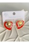 STEEL EARRINGS—HEART-SHAPED, RED WITH GOLD DETAILS - 6