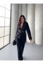 Women's Short Jacket and Pants Set with Snap-Fastened Belt—Stylish, Modern Two-Piece Set