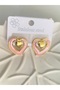 STEEL EARRINGS—HEART-SHAPED, PINK WITH GOLD DETAILS - 6