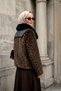 Women's Leopard-Print Fur-Trimmed Jacket with Fur and Leather Details on the Collar and a Metal Snap Closure, 140286, Brown - 2