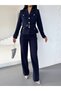 Women's Gold-Buttoned Belted Jacket and Pants Set with Pocket Detail—Stylish Two-Piece Set - 5
