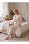 New Season Beige Melange Nursing-Friendly Design Long-Sleeved Ruffled 100% Cotton Maternity and Postpartum Robe and Pajama Set - 7