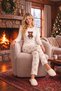 Cotton Soft-Touch Patterned Fabric Round-Neck Long-Sleeve Women's Pajama Set - 2