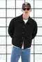 Men's Oversized Black Transitional Jacket with Pockets - 3
