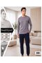 REALMOOD Men's Gray 100% Cotton Long-Sleeve Pajama Set – Navy Bottom, Crew Neck, Relaxed Fit - 2
