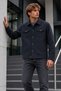 Men's Double-Breasted, Jacket made from thick fabric in charcoal grey, with two chest pockets - 4