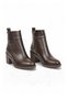 Women's Thick Heel Zip-Up Boots 224574 Brown-Leather - 4