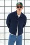 Men’s Shirt Collar Button-Front Melton Navy Blue Jacket - 3