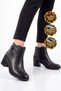 Women's Genuine Leather Zip-Up Boots with Mid-Heel 92157-1 Black - 3