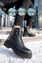 Women's Zip-Up Boots 354246 Black Leather