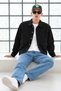 Men's Oversized Black Transitional Jacket with Pockets - 2
