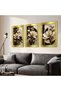 Gold-Glitter Black-and-White Flower 3-Piece Plexiglass Mirrored Artwork - 2
