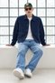 Men's Oversized Navy Blue Transitional Jacket with Pockets - 2