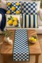 Blue Plaid Cushion Cover and Table Runner Set with Lemon Pattern (Set of 4) – 43x43 cm, Reversible, Invisible Zipper, 40x140 cm Table Runner