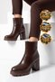 Women's Thick Heel Zip-Up Boots 459205 Coffee-Brown - 3