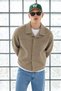 Men’s Shirt Collar Button-Front Beige Melton Jacket - 3