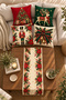 New Year's-Themed Set of 4 Cushion Covers and a Table Runner Featuring Christmas Tree, Reindeer, and Nutcracker Designs, 43x43 cm, Reversible with Invisible Zipper, 40x140 cm
