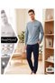 REALMOOD Men's Light Blue 100% Cotton Long-Sleeve Pajama Set – Navy Bottoms, Crew Neck, Printed Top, Relaxed Fit - 2