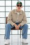 Men's Oversized Cream-Colored Transitional Jacket with Pockets - 5