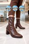Women's Mid-Heel Zip-Up Boots 291245 Coffee-Leather