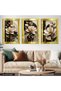 Gold-Glitter Black-and-White Flower 3-Piece Plexiglass Mirrored Artwork - 3