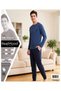 REALMOOD Men's Navy Blue 100% Cotton Long-Sleeve Pajama Set – Crew Neck, Relaxed Fit, Solid Color - 2